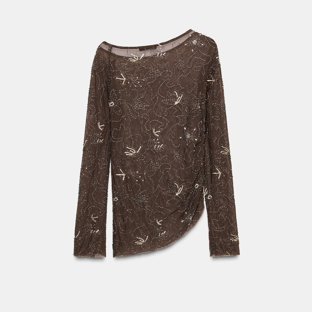 🆕(NWT) ZARA **VIRAL** Embroidered Sequin Beaded Tulle Top and Pants Set. SMALL - Picture 14 of 15